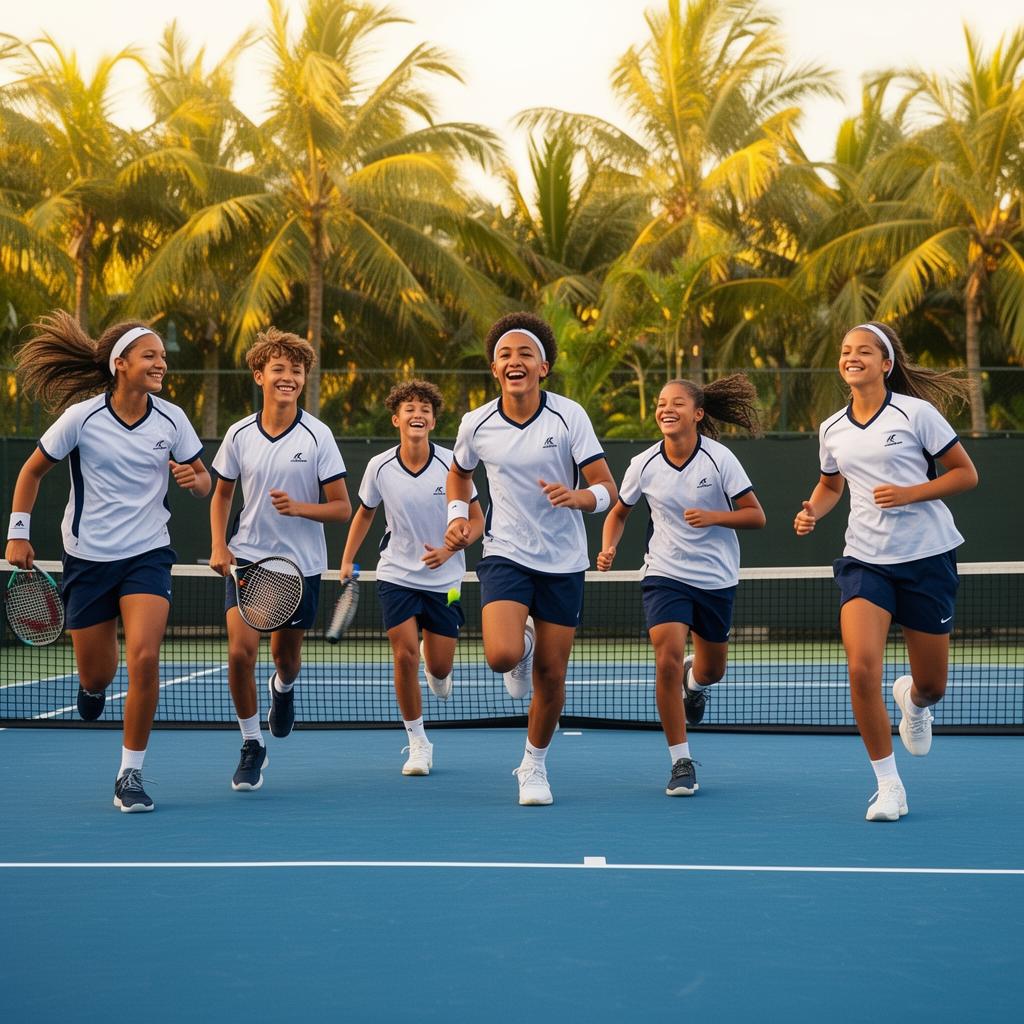 Junior tennis training session